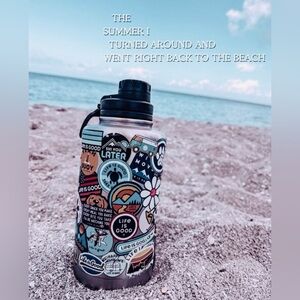 Life is  good Sticker-Covered Silver Water Bottle 50 oz